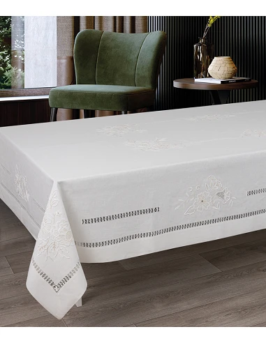 180x360 Mantel de lino Bordado A Mano