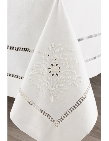 180x350 cm - Mantel de lino Bordado A...