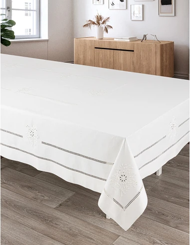180x350 cm - Mantel de lino Bordado A...