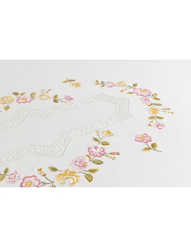 Toalha de mesa de linho bordada a mão...