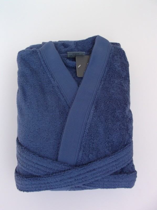 Robe kimono de homem 100% algodão penteado em azul marinho: L