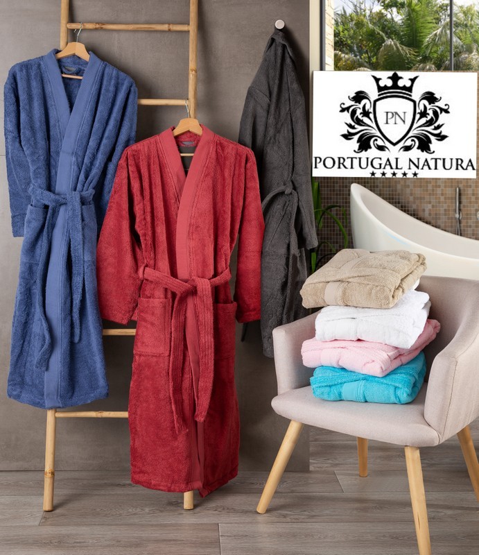 Robe kimono de homem 100% algodão penteado em azul marinho: M