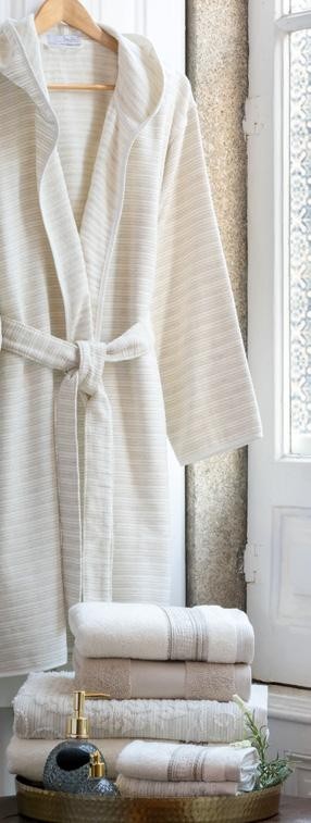 S/M - Roupão de mulher com capuz - 100% algodão com linho: L/XL