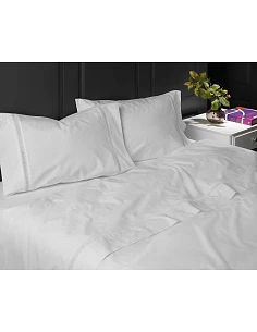 BLANCO - JUEGO DE SÁBANAS 100% ALGODÓN PERCAL CON FINO BORDADO APLICADO BLANCO - JUEGO DE SÁBANAS 100% ALGODÓN PERCAL CON FINO BORDADO APLICADO