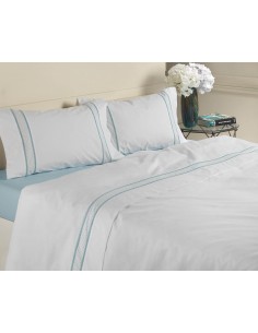 AZUL - JUEGO DE SÁBANAS 100% ALGODÓN PERCAL CON FINO BORDADO Y RENDA AZUL - JUEGO DE SÁBANAS 100% ALGODÓN PERCAL CON FINO BORDADO Y RENDA