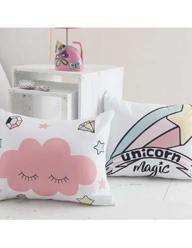 Edredom infantil unicornio - Edredom infantil rosa com almofadas
