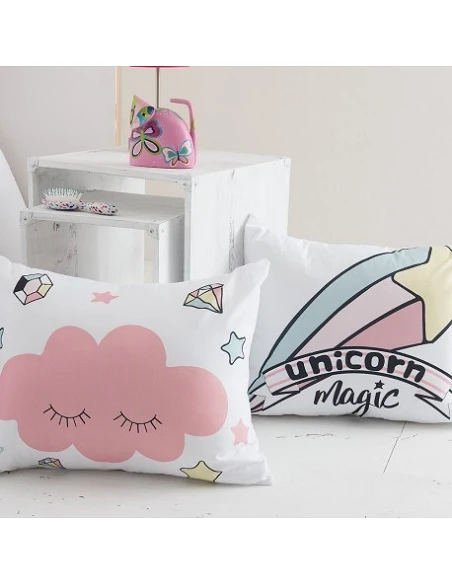 Edredom infantil unicornio - Edredom infantil rosa com almofadas