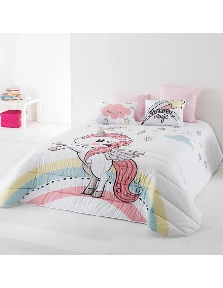 Edredom infantil unicornio - Edredom infantil rosa com almofadas