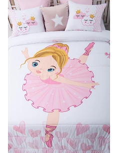 Edredom infantil bailarina  - Edredom infantil rosa com almofadas