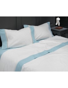 AZUL - CAMA 180/200 CM - JUEGO DE SÁBANAS 100% ALGODÓN PERCAL BLANCO CON FINO BORDADO APLICADO 280X300 CM AZUL - CAMA 180/200 CM - JUEGO DE SÁBANAS 100% ALGODÓN PERCAL BLANCO CON FINO BORDADO APLICADO 280X300 CM