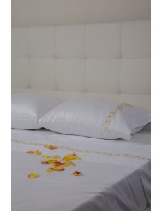 JUEGO DE SÁBANAS BORDADAS C/ VAINICA 100% ALGODÓN SÁTEN 300 HILOS
