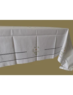 180x350 Toalha de mesa de linho bordada a mão - bordados da lixa  2