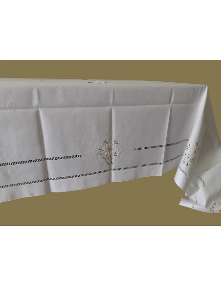 180x350 Toalha de mesa de linho bordada a mão - bordados da lixa 