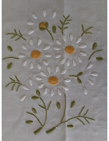 180x350 Mantel de lino Bordado A Mano - Mantel bordado con hilo / Margaritas
