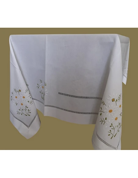 180x350 Toalha de mesa de linho bordada a mão - bordados da lixa 