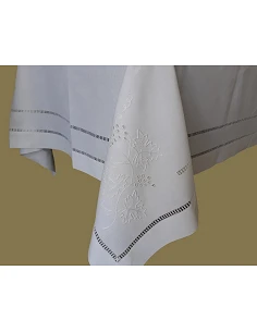 180x350 Toalha de mesa de linho bordada a mão - bordados da lixa 