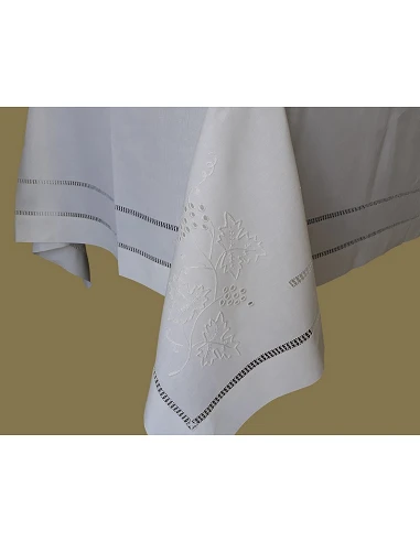 180x350 Mantel de lino Bordado A Mano - Mantel bordado con hilo / Hojas