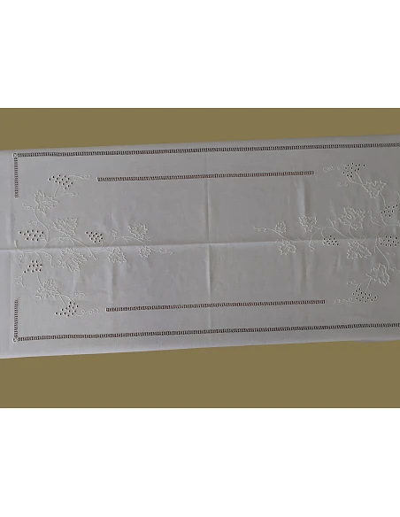 180x350 Mantel de lino Bordado A Mano - Mantel bordado con hilo / Hojas