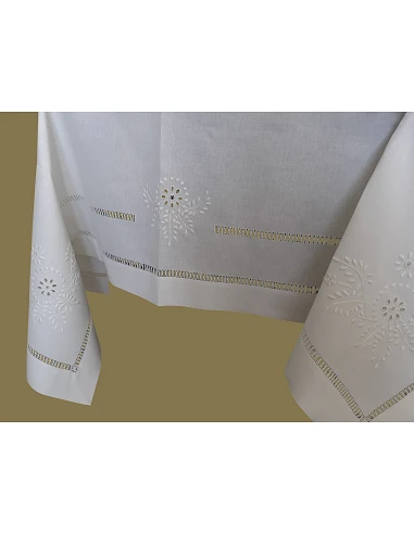 180x350 Mantel de lino Bordado A Mano - Mantel bordado con hilo / Hojas