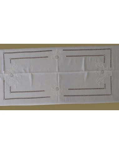 180x350 Toalha de mesa de linho bordada a mão - bordados da lixa 