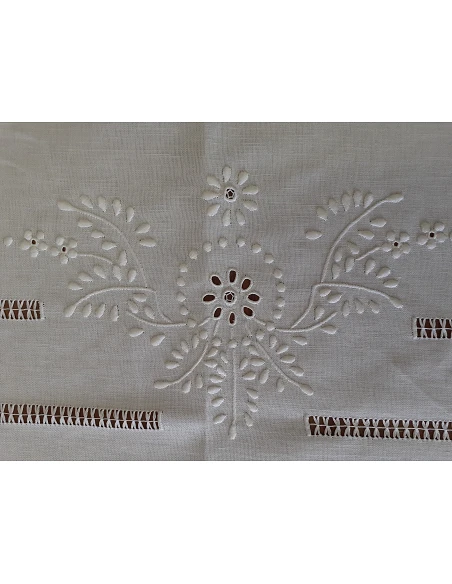 180x350 Mantel de lino Bordado A Mano - Mantel bordado con hilo / Hojas