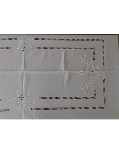 180x350 Mantel de lino Bordado A Mano - Mantel bordado con hilo / Hojas