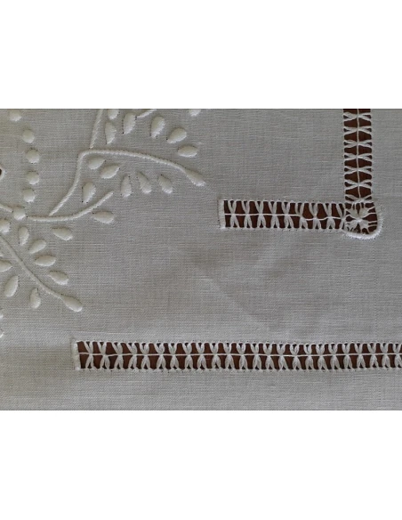 180x350 Toalha de mesa de linho bordada a mão - bordados da lixa 