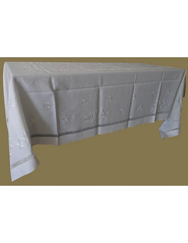 180x280 Mantel de lino Bordado A Mano - Mantel bordado a hilo algodón / seda