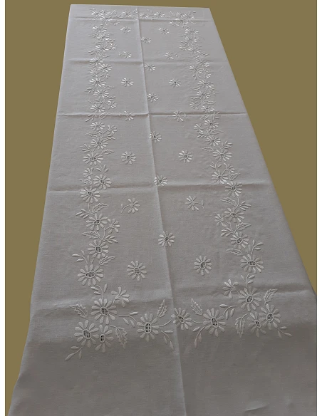 180x280 Toalha de mesa de linho bordada a mão - Toalha de mesa bordada algodão / seda