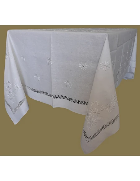 180x280 Toalha de mesa de linho bordada a mão - Toalha de mesa bordada algodão / seda