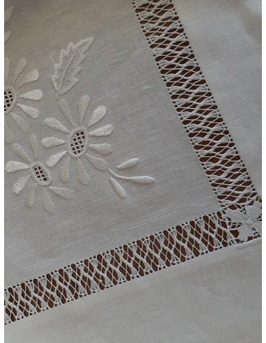 180x280 Toalha de mesa de linho bordada a mão - Toalha de mesa bordada algodão / seda