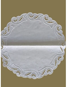 42 cm - Mantel individual redondo 100% lino bordado a mano
