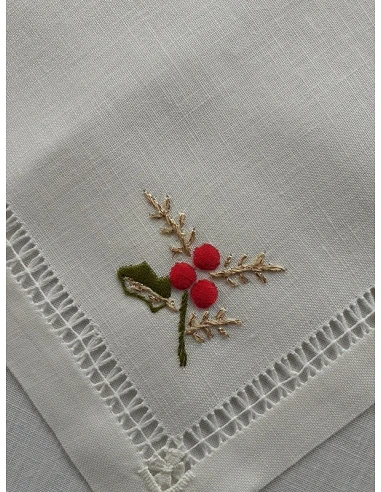 Toalhas de mesa de linho bordada a mão - Toalha de mesa de natal - Bordados da Lixa