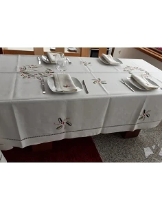 Toalhas de mesa de linho bordada a mão - Toalha de mesa de natal - Bordados da Lixa