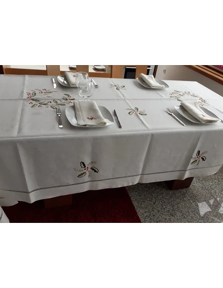 Manteles de lino Bordado A Mano - Mantel bordado de Navidad