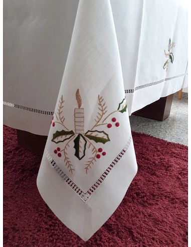 Toalhas de mesa de linho bordada a mão - Toalha de mesa de natal - Bordados da Lixa