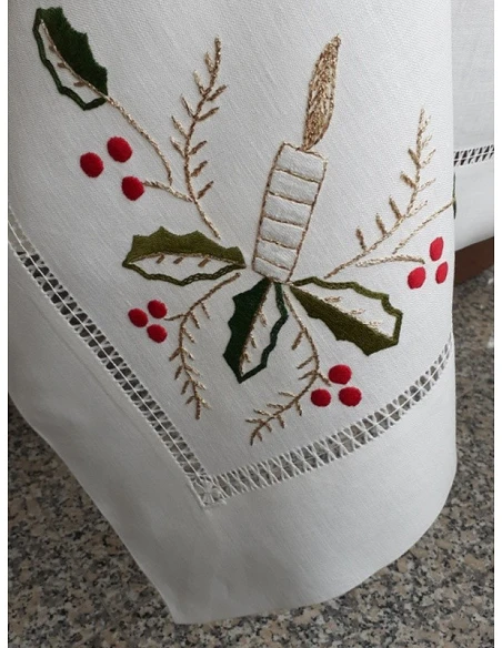 Toalhas de mesa de linho bordada a mão - Toalha de mesa de natal - Bordados da Lixa