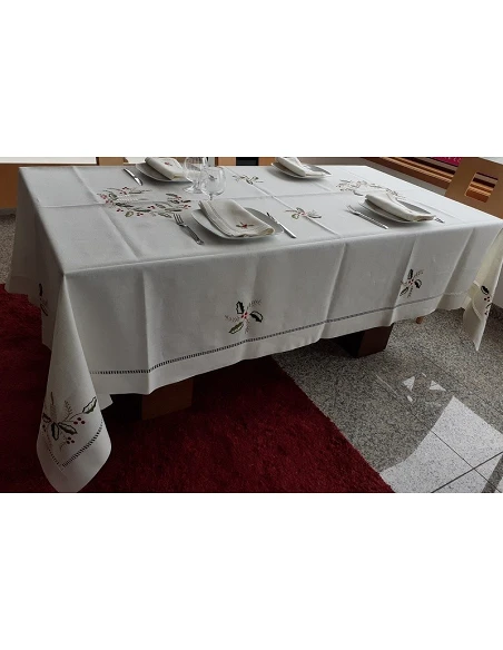 Manteles de lino Bordado A Mano - Mantel bordado de Navidad