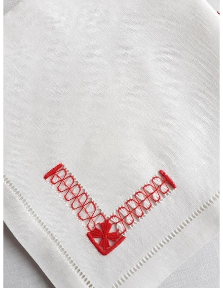 Manteles de lino Bordado A Mano - Mantel bordado a rojo para Navidad