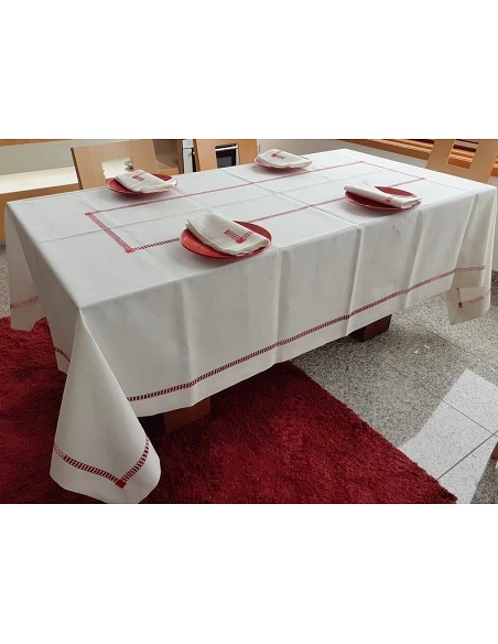 Manteles de lino Bordado A Mano - Mantel bordado a rojo para Navidad