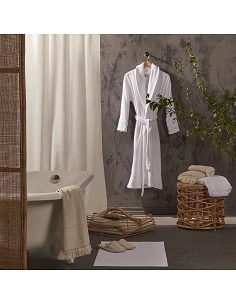 Roupão branco com gola clássico em veludo- robe 100% algodão 2