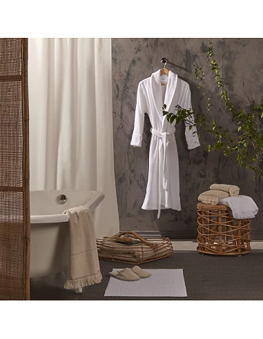Albornoz blanco con solapa clásico en velour-  albornoz 100% algodón 
