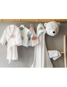 3 Piezas - toalla capucha bebé + babero + guante de ducha