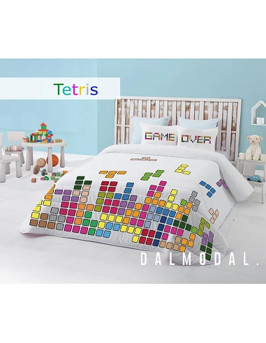 Colcha infantil Tetris - Colcha infantil con cojines a juego