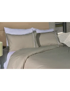 Juego de funda nórdica 100% algodón satén 300 hilos Taupe - Cuadraditos en jacquard Juego de funda nórdica 100% algodón satén 300 hilos Taupe - Cuadraditos en jacquard