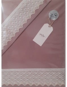 CAMA 160 CM - JUEGO DE SÁBANAS 100% ALGODÓN COLOR SÉPIA CON PUNTILLA APLICADA CAMA 160 CM - JUEGO DE SÁBANAS 100% ALGODÓN COLOR SÉPIA CON PUNTILLA APLICADA