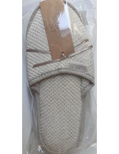 Chinelos de banho jacquard em veludo com linho - 83% algodão / 17% linho