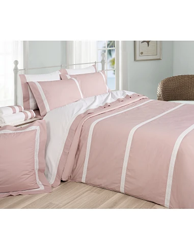 Ropa de cama bordada  -  Divinus color Rosa con Blanco