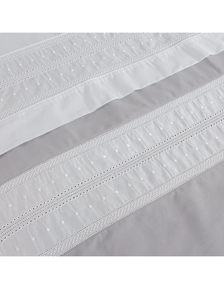 Roupa de cama Bordada - Triplo cor Cinza e Branco