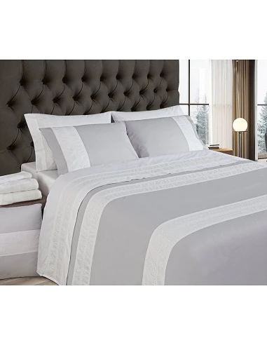 Ropa de cama bordada  - Triplo color Gris y blanco